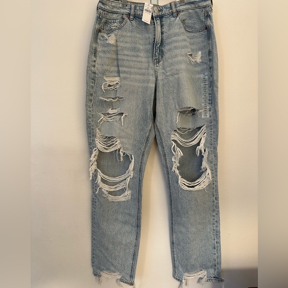 American Eagle Ripped Mom Jean - Blow Out Blue - 12 | XLong | NWT - Picture 1 of 6